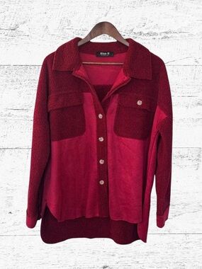 Blue B Women's Two-Tone Red Teddy Shacket